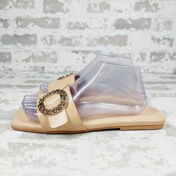 New Open Edit Lely Tan Cream Square Toe Slide Sandals M729 - Picture 2 of 13